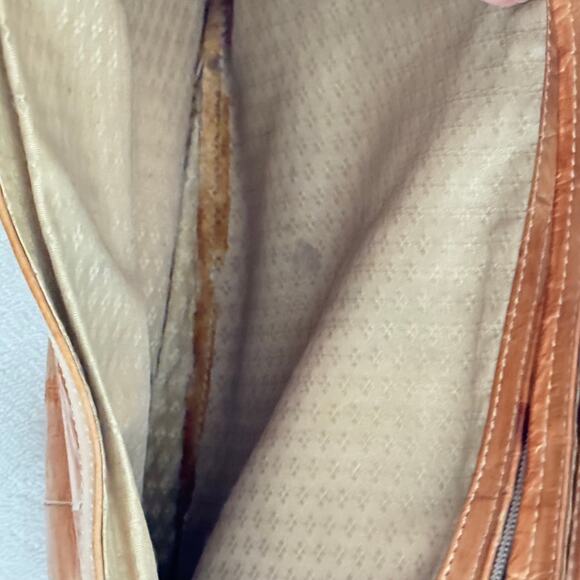 Vintage 1970s Eel Skin Satchel Crossbody Pocketed Caramel Colored Boho Purse - Picture 3 of 13